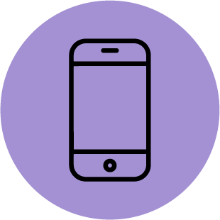Icon of a black-outlined smartphone over a purple circle